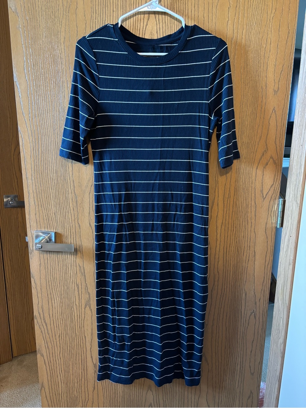 Banana Republic Navy and White Striped Midi Dress